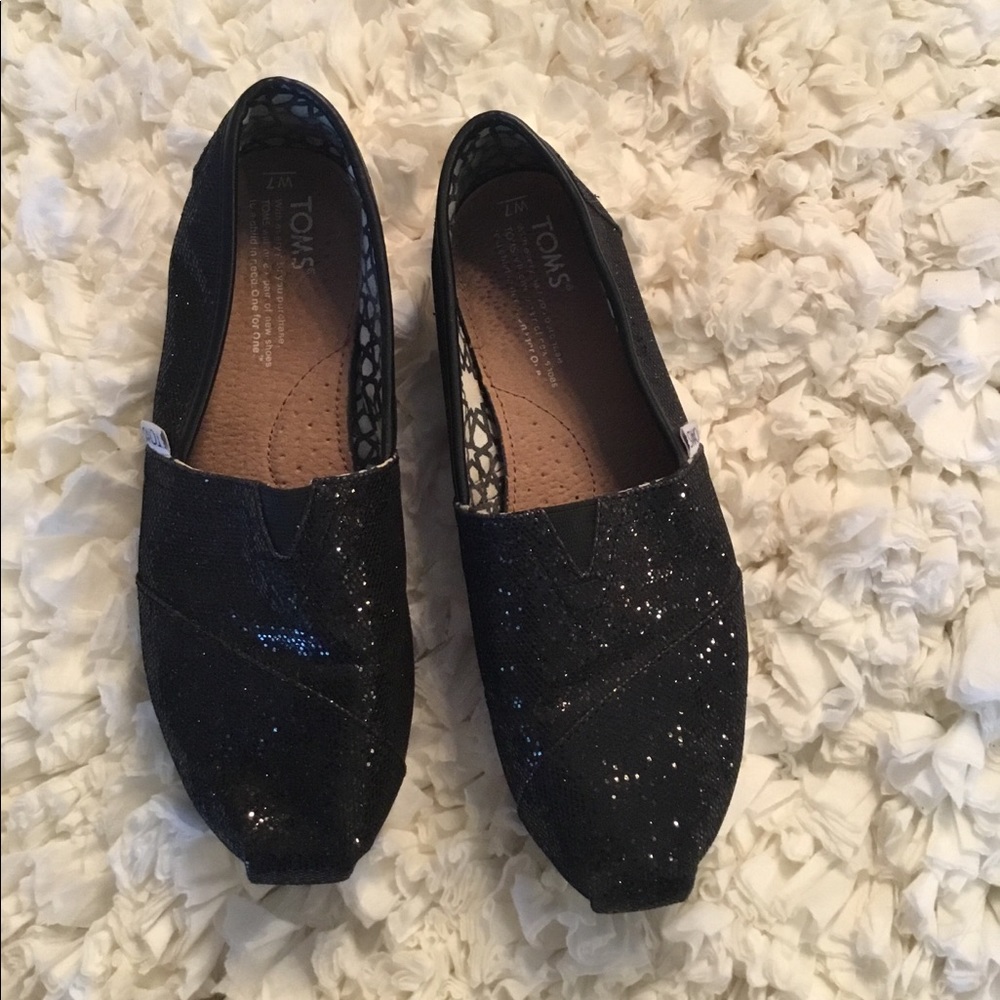 Toms black glitter shoes